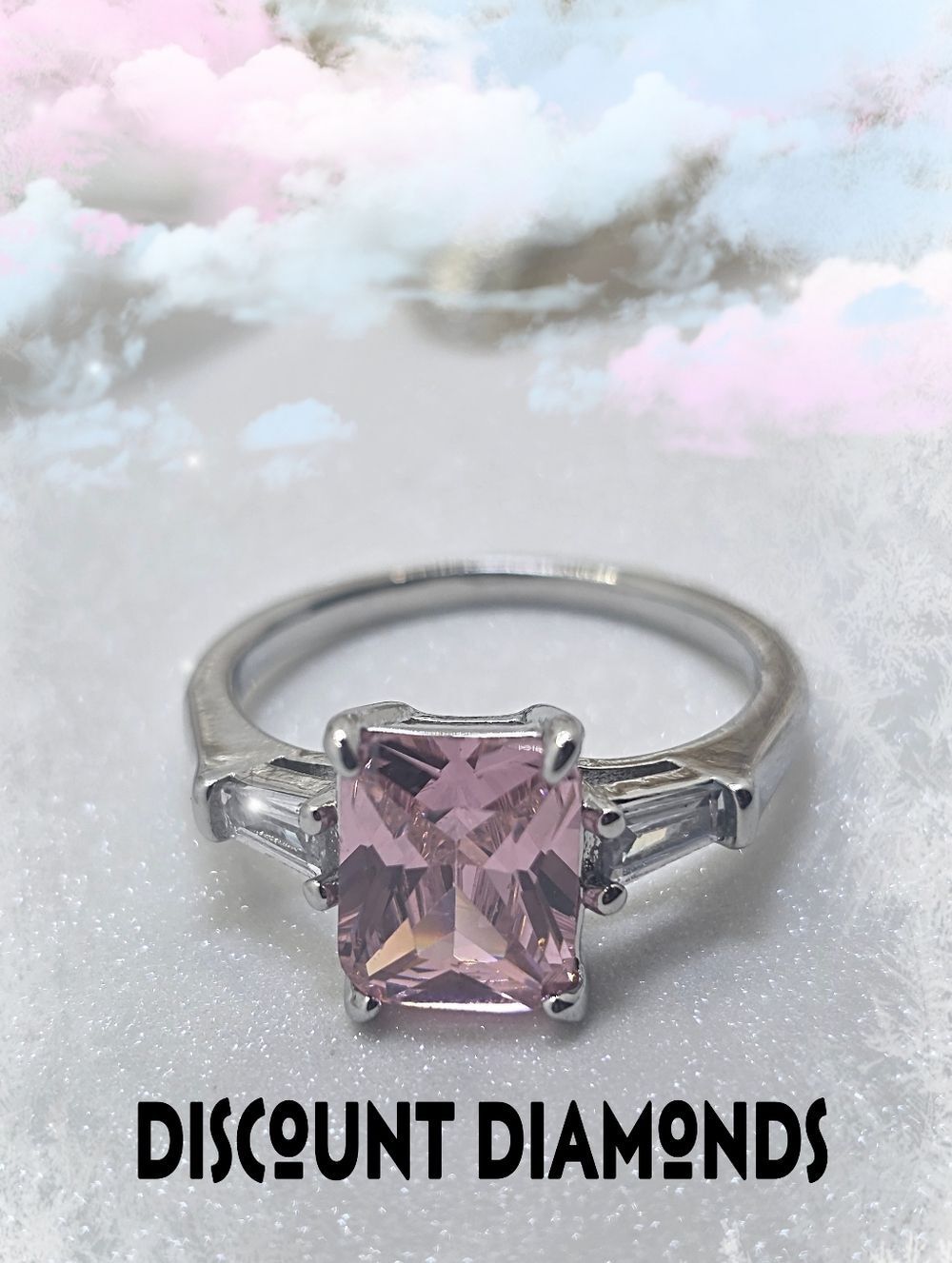 Pink Princess Cut Sapphire Ring on 925 Sterling Silver